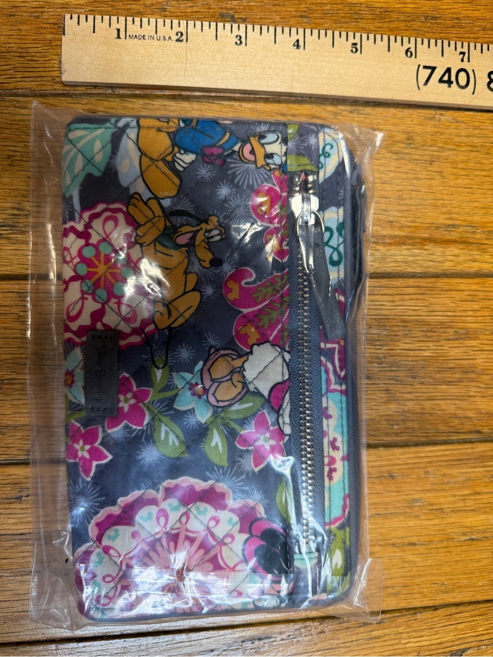 Disney Navy Floral Donald Duck & Pluto Zip Wallet with Optional Wrist Strap